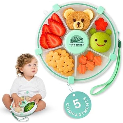 Snack Spinner for Kids – Snack Container for Toddlers with Lid, 5-Compartment BPA-Free Snack Box for Toddlers – Non Toxic, Leak-Proof, Easy Open, Dishwasher Safe Travel Snack Container (Green)