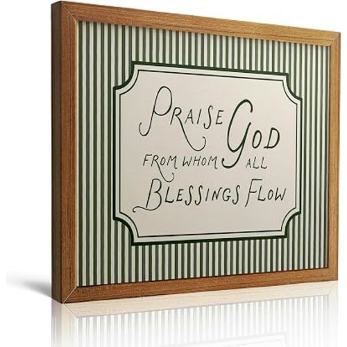 Javsris Framed Christian Scripture Wall Art Bible Verse Pictures Wall Decor Sage Green Striped Praise God From Whom All Blessings Flow Paintings Canvas Prints Religious Home Decor for Living Room Religious Scripture Art 8x10in