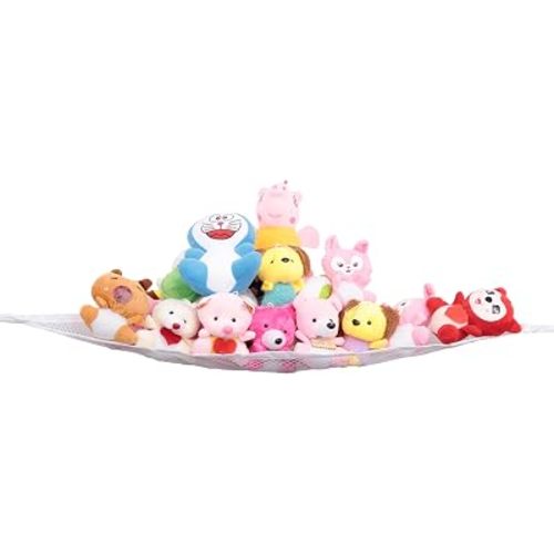 Stuffed Animal Storage Hammock - Small Plushie Net - Corner Hanging Stuffed Animal Net Organizer Holder for Teddy Bears Stuffies - Stuffy Hammock for Bedroom (White)