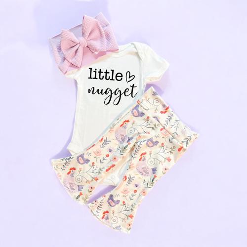 Chicken Baby Bell Bottom Set: Little Nugget Bodysuit & Bow Outfit