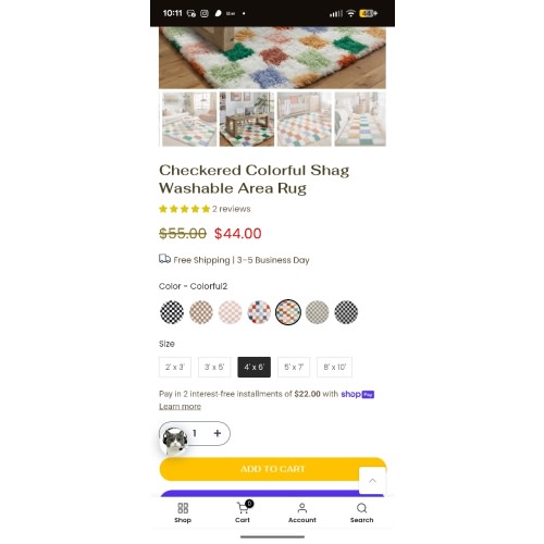 Checkered Colorful Shag Washable Area Rug