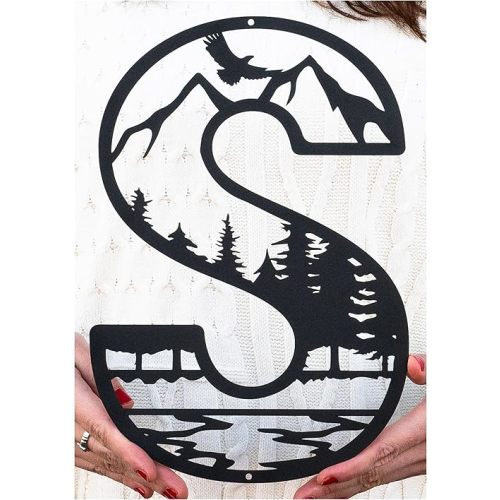 Metal Letter Outdoor Monogram, Mountain Wall Decor, Nature Wall Art, Cabin Camper Custom Home Decor Personalized Monogram Gift