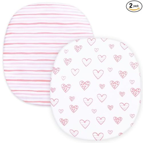 Bassinet Fitted Sheets Compatible with Graco Pack ‘n-Play Dome LX Bassinet(not playard), 2 Pack, 100% Jersey Knit Cotton Fitted Sheets, Pink Print for Baby