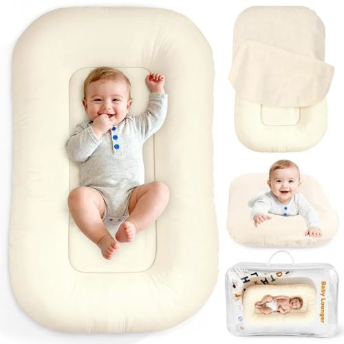 Infant Support Cushion & Baby Support Cushion for Newborn 0-24 Months, Breathable Cotton Pad, Supervised Use, Portable Infant Essentials for Travel and Home, Light Beige (Cover Included