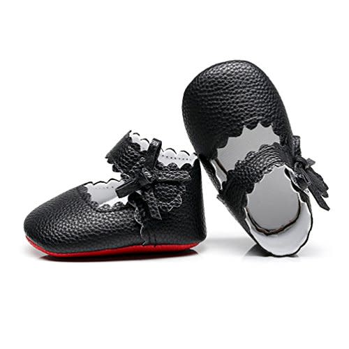 HONGTEYA Baby Girls Ballet Dress Shoes - Mary Jane Soft Sole Sidebow Toddler Moccasins
