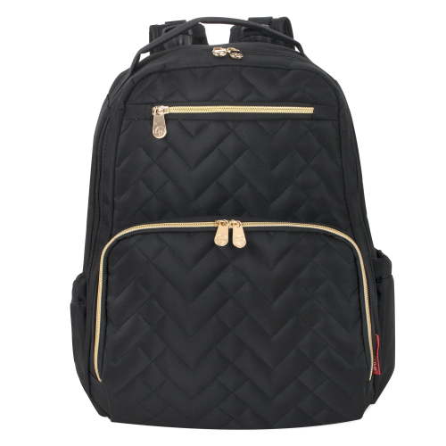Fisher-Price Signature Morgan Quilted Backpack Diaper Bag with Changing Pad, Stroller Clips, Laptop Compartment Black