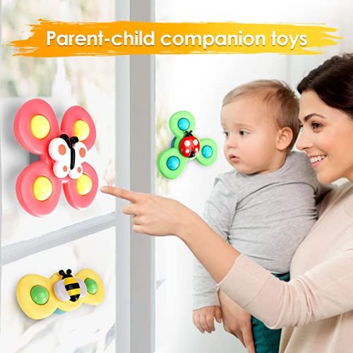 ALASOU 3PCS Suction Cup Spinner Toys for 1 Year Old Boy Girl|Spinning Top Baby Toys 6 12 18 Months|1 2 Year Old Boy Birthday Gift|Baby Bath Toys for Kids Ages 1-3|Sensory Toys for Toddlers 1-3