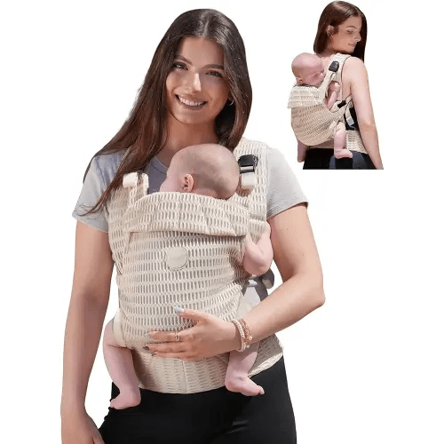 GROWNSY Baby Carrier Newborn to Toddler (7-44lbs), Ergonomic & Cozy Wraps Carrier with One-Click Buckle, Head Support for Hands-Free Comfort, Design for Infant to Toddler, Almond Beige