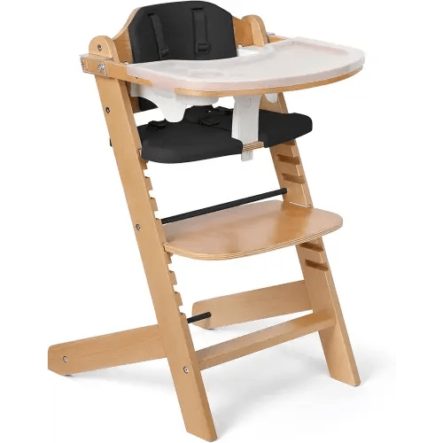 Cowiewie Natural Wooden High Chair for Babies & Toddlers 3-Tier Remove & 2 Adjustable Tray, 8 Adjustable Highchair with Cushions, Easy to Clean (Black)