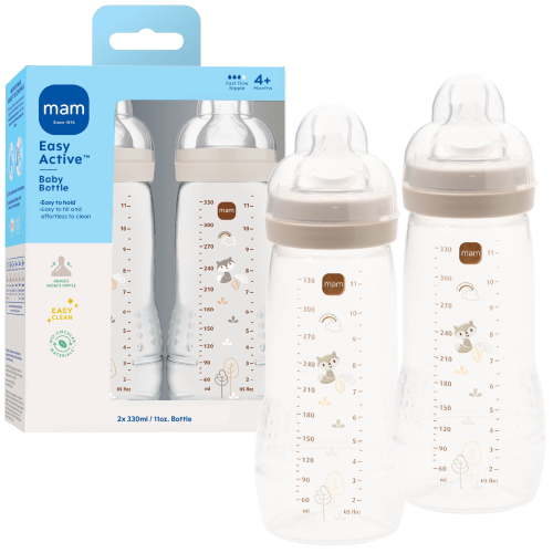 MAM Baby Bottle 11 oz with SkinSoft Silicone Nipple, Leak-Resistant Cap
