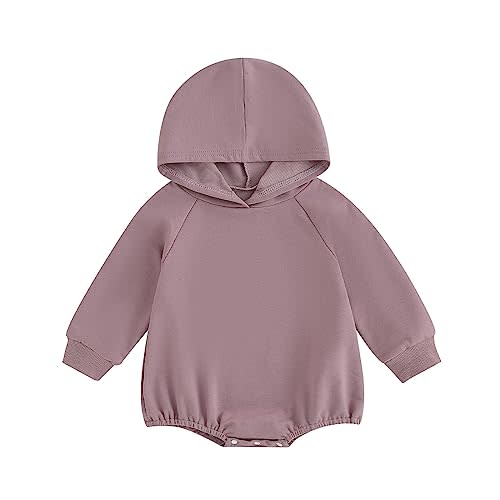 Newborn Baby Boy Girl Hooded Romper Long Sleeve Front Pocket Solid Color Hoodie Bodysuit Fall Winter Outfit