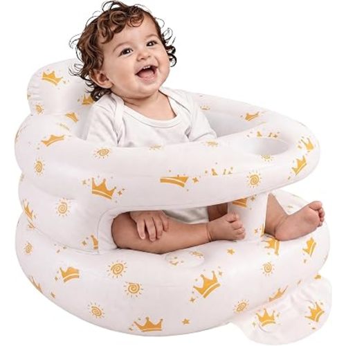 Inflatable Baby Seat with Built-in Pump and Back Support, Yellow Sun Crown
