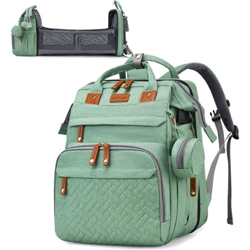 Jeryswet Baby Diaper Bags with Changing Station, Waterproof Large Capacity Diaper Bag Backpack for Moms Dads with USB Charging Port and Stroller Straps, Baby Shower Gifts, Pale Green