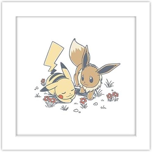 Gallery Pops Pokémon - Daily Sketch Pikachu and Eevee Wall Art, 12" x 12" Gallery Pops Wall Art, White Framed Version