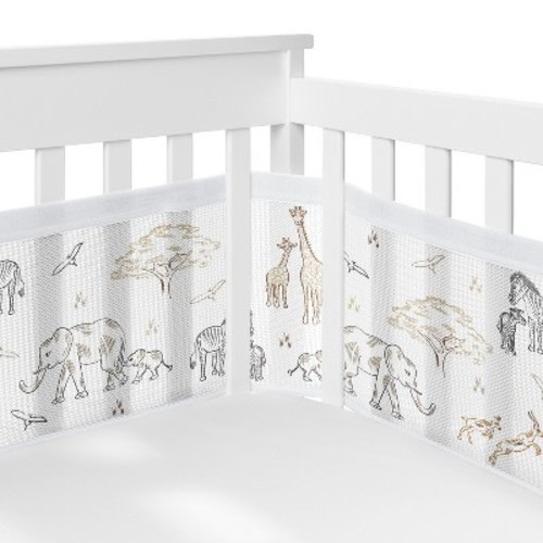 Sweet Jojo Designs Gender Neutral Unisex BreathableBaby Breathable Mesh Crib Liner Baby Nursery Serengeti Animals Beige Tan White