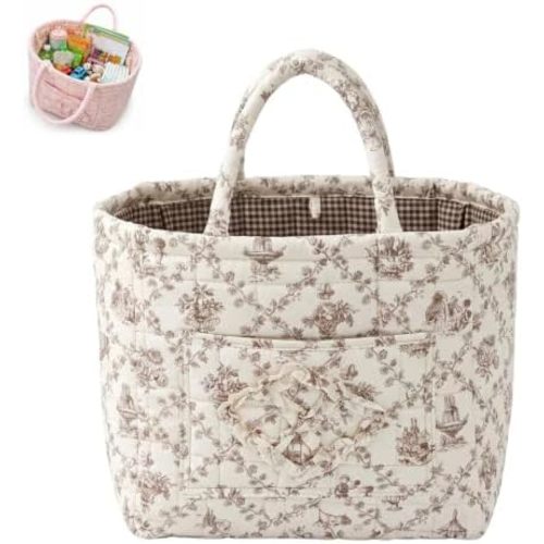 Large Quilted Floral Everything Basket, Foldable Tote for Home and Travel