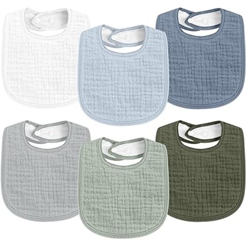 Muslin Baby Drool Bibs 6Pack Soft Square Adjustable Baby Bandana Bibs for Unisex Girls & Boys