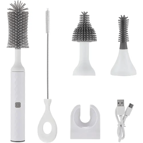 WHNL Electric Bottle Brush, 4 Piece Bottle Brush Set with Baby Bottle Brush Cleaner, Nipple Brush, Pacifier Cleaner, Straw Cleaner Brush, Gifts for Newborns and Mothers, White