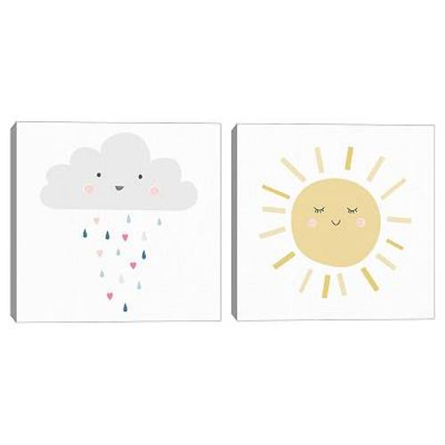 Happy Sunshine Happy Cloud Canvas Wall Art 2-piece Set