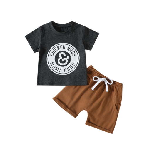 TAIAOJING Boys' Shorts Set Outfits Toddler Boys Girls Short Sleeve Letter Prints T Shirt Tops Shorts Outfits For 3-6 Months