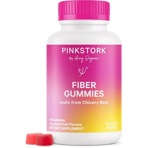 Pink Stork Prenatal Fiber Gummies for Women - 3g Prebiotic Inulin from Chicory Root - Natural Pregnancy & Postpartum Stool Softeners for Constipation & Digestive Health - 60 Vegan Fiber Chews