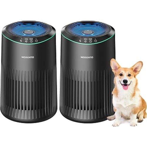 Air Purifiers for Bedroom Home for Smoke Pet Dander Odors, Air Purifier with Sleep Mode Small Air Purifier with Fragrance Sponge for Bedroom Office, Blue Ambient Light, 23dB Quiet, 2 Pack Black