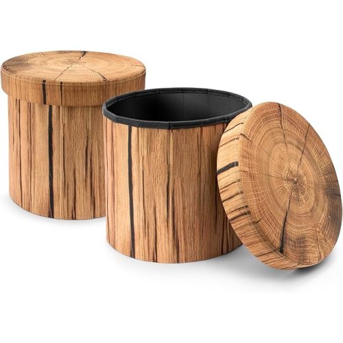 Sorbus Tree Stump Stool, Toy Storage Ottoman 15 Inch Fake Tree Stumps Log Stool Storage, Artificial Tree Trunk, Perfect Footstool Kids Toy Chest, Rustic Log Cabin Decor Bench, Pedestal (2 Pack)