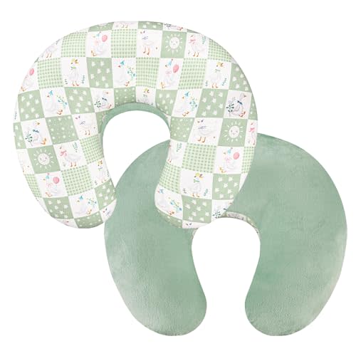 Nursing Pillow Cover, Ultra Soft Breastfeeding Pillow Covers for Newborn Baby Boys and Girls, Easy Removal and Machine Washable Slipcover, Pillowcase Only (Green Geese)