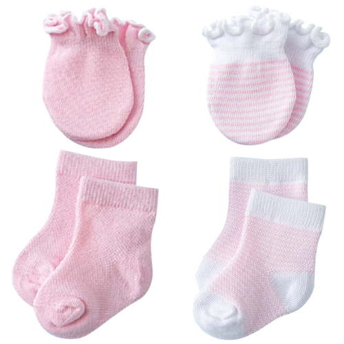Jinyuann 4 Pairs Cotton Socks and Anti-Scratch Mittens Set, Soft Gloves for , in