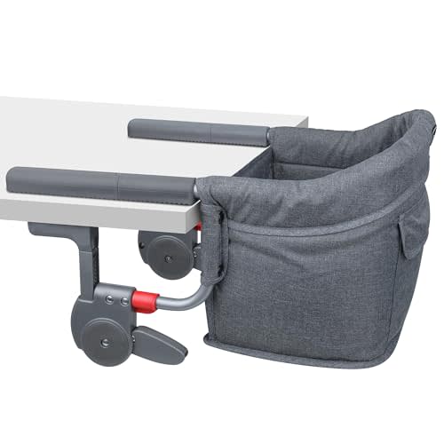 Hook On High Chair: Portable Fast Table Chair with Storage Bag, Clip on High Chairs for Babies and Toddlers, Foldable Baby Feeding Chair with Removable Seat for Home and Travel -Grey
