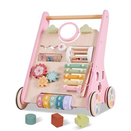 Wooden Baby Walker Wheels,Baby Push Walker for Babies 12 Months+ Montessori,Toddler Walker Push Toy Wooden Activity Walker for Boy,Walking Toys12 Months+ Learning to Walk