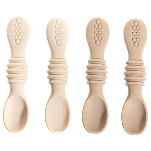 Silicone Baby Spoons for Baby Led Weaning 4-Pack, First Stage Baby Feeding Spoon Set Gum Friendly BPA Lead Phthalate and Plastic Free, Tan