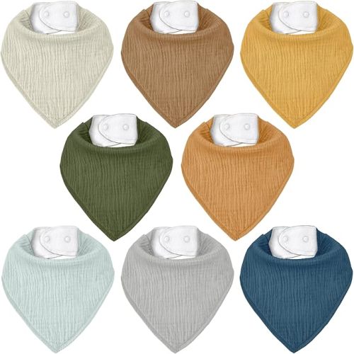 Muslin Baby Bibs 8 Pack, Baby Bandana Drool Bib for Drooling and Teething, Cotton Soft Absorbent for Girls Boys