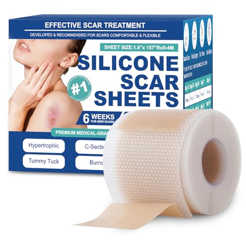 Silicone Scar Sheets, Silicone Scar Tape(1.6"x 158" Roll-4 meters), Silicone Scar Sheets for Surgical Scars, Scar Tape for Surgical, C-Section, Burn, Hypertrophic & Keloid Scars