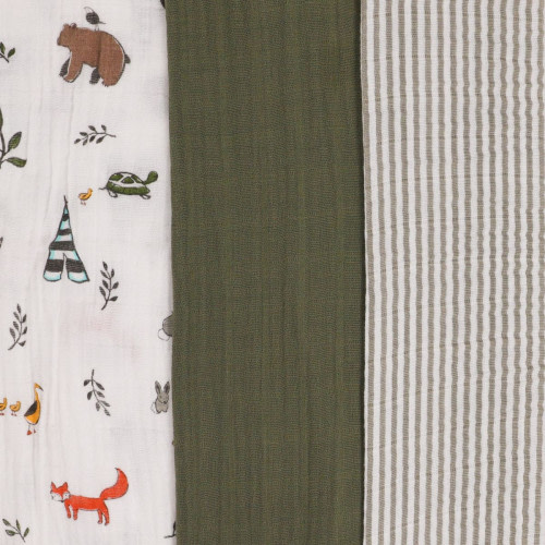 Little Unicorn Cotton Muslin Swaddle Blanket 3 Pack - Forest Friends