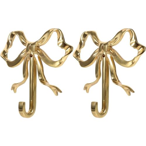 LOGOFUN 2pcs Bow Hook Bowknot Hook Bow Hooks for Wall Bowknot Brass Hook Gold Wall Hooks for Hanging Coat Hat Towel - Large (3.62X3.54X0.79in 9.20X9.00X2.00cm)