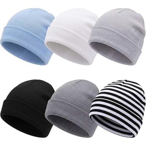 6 Pack Newborn Hats for Baby Boys Infant Beanie Set 0-3 Months