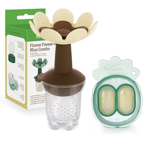 Haakaa Flower Baby Fresh Fruit Food Feeder with Mini Freezer Nibble Tray, Breastmilk Popsicle Mold for Baby Cooling Relief, Food Grade Silicone Baby Mesh Feeder for Infants 4M+ (Oat)