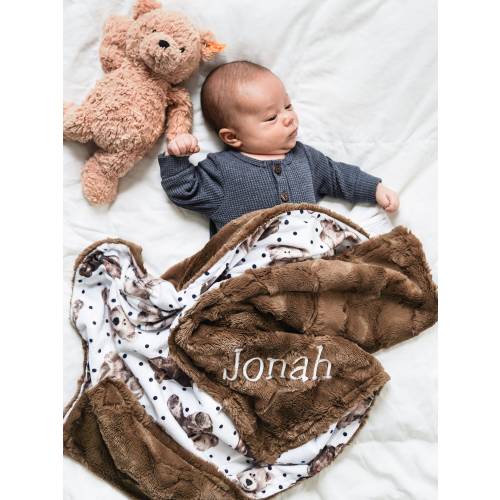 Teddy Quartz and You Choose Minky Color,  Baby Blanket, Newborn Girl or Newborn Boy, Baby Shower Gift, Teddy Bear Blanket