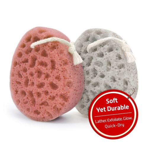 Spongentle Loofah, Natural Colors, Multi-Texture for Gentle & Deep Exfoliation, Rich Lather, Ideal for Bath & Shower, Pack of 2