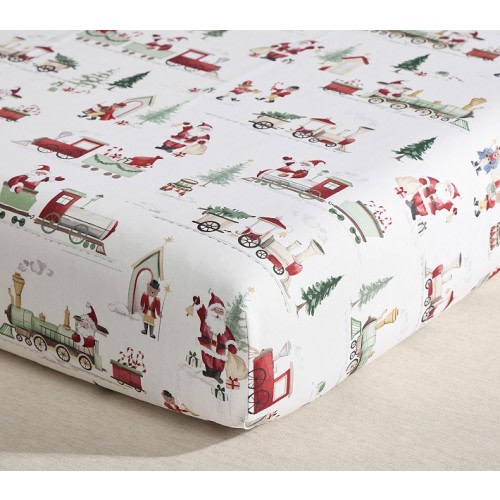 Holiday Trains Organic Cotton Crib Fitted Sheet