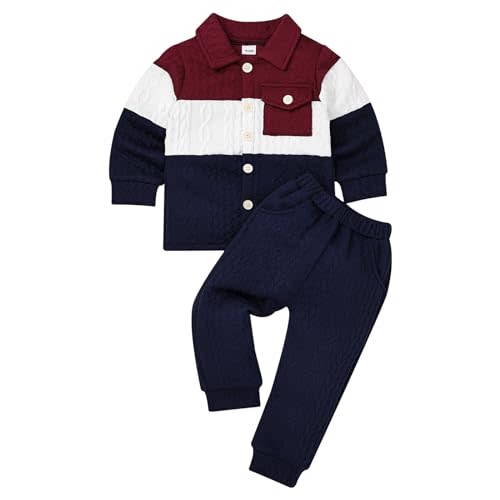 KAFIREN Baby Boy Fall Winter Clothes Toddler Boy Outfits Patchwork Button Down Tops Shirt Pocket Pants 2 Piece 12 Months-5T