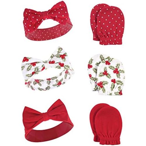 Hudson Baby Baby Girls' Cotton Headband and Scratch Mitten Set
