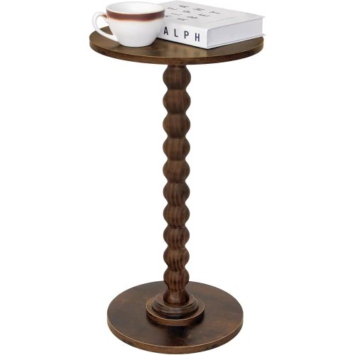 Fultyle Round Side Table, Small Drink Table for Small Spaces, Modern Accent Nightstand with Solid Wood Leg for Living Room, Bedroom, Corners, and Office (Rustic Brown)