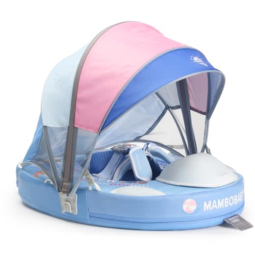 Mambobaby Baby Pool Float with Canopy & Tail Mambobaby Baby Swim Float Non-Inflatable Solid Baby Float Upgrade Soft Waterproof Skin-Friendly Material Infant Swim Float (Deluxe Edition)