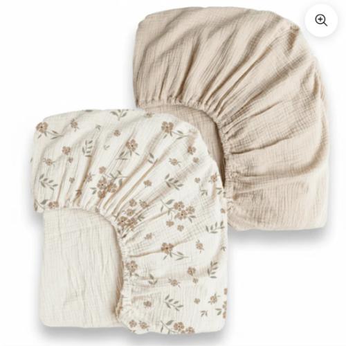 2-Pack Crib & Playard Muslin Sheets, Deep Pocket, 360° Elastic Fit - Babies Mall