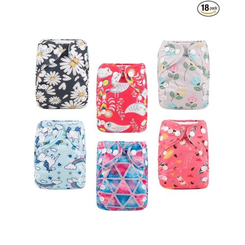 ALVABABY 6pcs with 12 Inserts Baby Cloth Diapers Pocket Newborn Diaper for Less Than 12pounds Baby Snaps Cloth Diapers Nappy