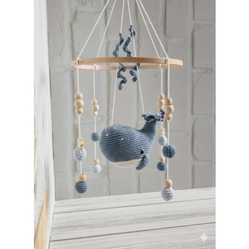 Crochet Whale Baby Mobile • Ocean Nursery Decor, Neutral Blue