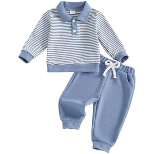 Baby Boy Toddler Fall Outfit Striped Sweatshirt Toddler Boy Winter Waffle Clothes 3 6 12 18 Months 2 3 T Pant Set