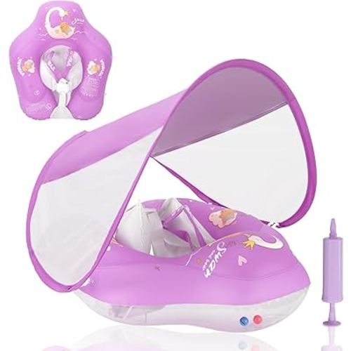 Baby Float with Canopy,Infant Pool Float with Safety Seat,Baby Swimming Float & Swim Float & Water Float UPF50+ UV Protection for Toddler from 3 to 36 Months (S:3-12 Month/L:6-36 Month)